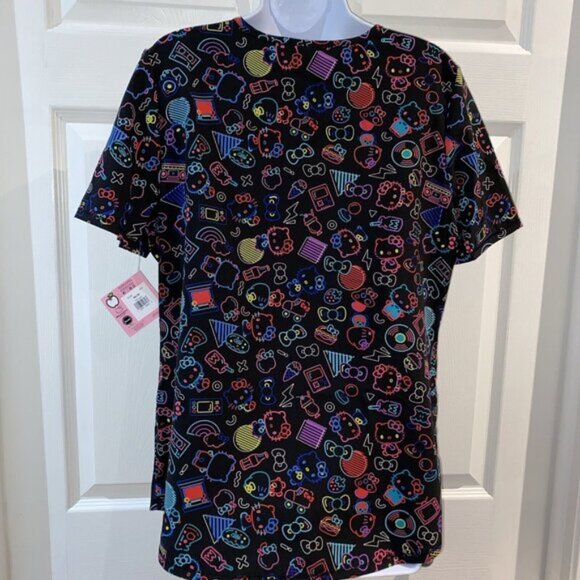 Hello Kitty Ladies Scrub Top Size Medium Black Multicolour Medical Uniform - Picture 7 of 14